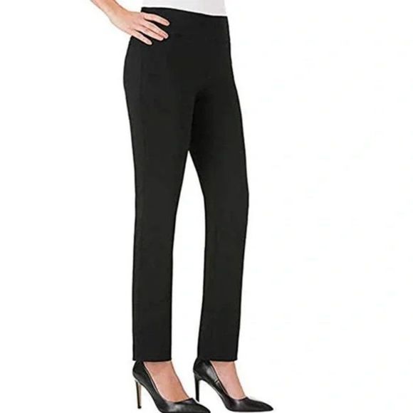 Hilary Radley Black Textured Slim Leg High Rise Stretch Ponte Pants Size 6 - Picture 1 of 11